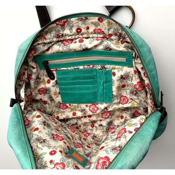 Latico Top Handle Aqua Leather Brown Accent Bowling Bag Style Medium Bag - Picture 10 of 10